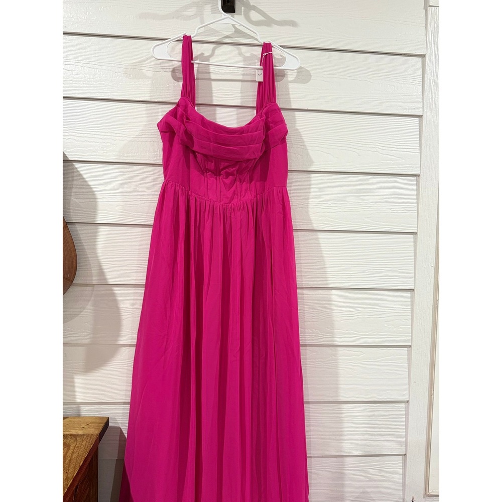 B- 047- Barbie x Azazie Hot Pink Chiffon Corset Back Maxi Formal Dress Gown A14